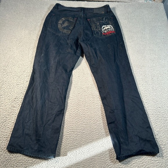 Marc‎ Ecko Unltd Black Jeans Baggy Fit Mens 34x29 RARE Embroidered Signature - Picture 1 of 10